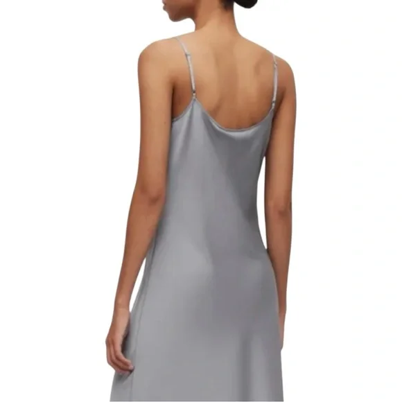 AllSaints Ultimate Grey Satin Slip Midi Dress Size S - Picture 12 of 12